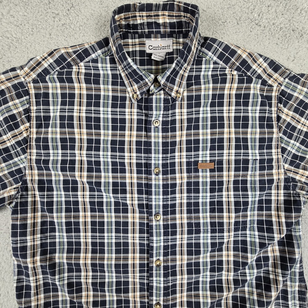 Carhartt Shirt Mens Large Plaid Short Sleeve Cotton Button Up - Picture 3 of 12